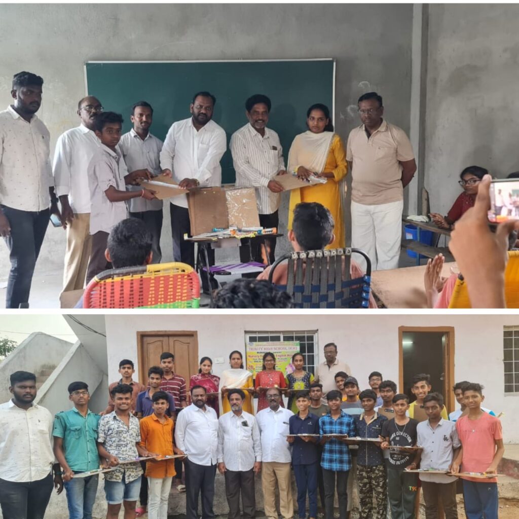 పదవతరగతి బాల బాలికలకు ప్యాడ్స్ పెన్నులు పంపిణి