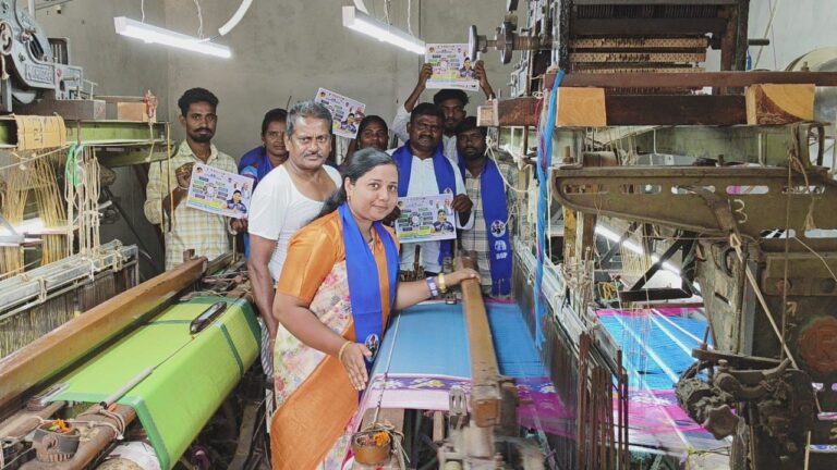 పద్మశాలీల పవర్ లూమ్ యంత్రాన్ని నడిపిన బీఎస్పీ అభ్యర్థి పార్వతి